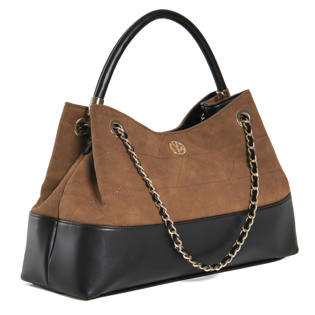 Bolsa Hobo Via Marte Feminina caramelo vista frontal com alça de corrente